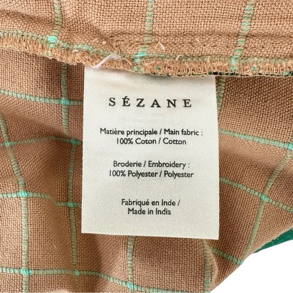 SÉZANE Arthus Brown White Green Plaid Belted High Rise Embroidered Cotton Shorts - Picture 10 of 11